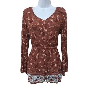 Mudd Women's Long Sleeve Floral Romper Size Medium 🆕